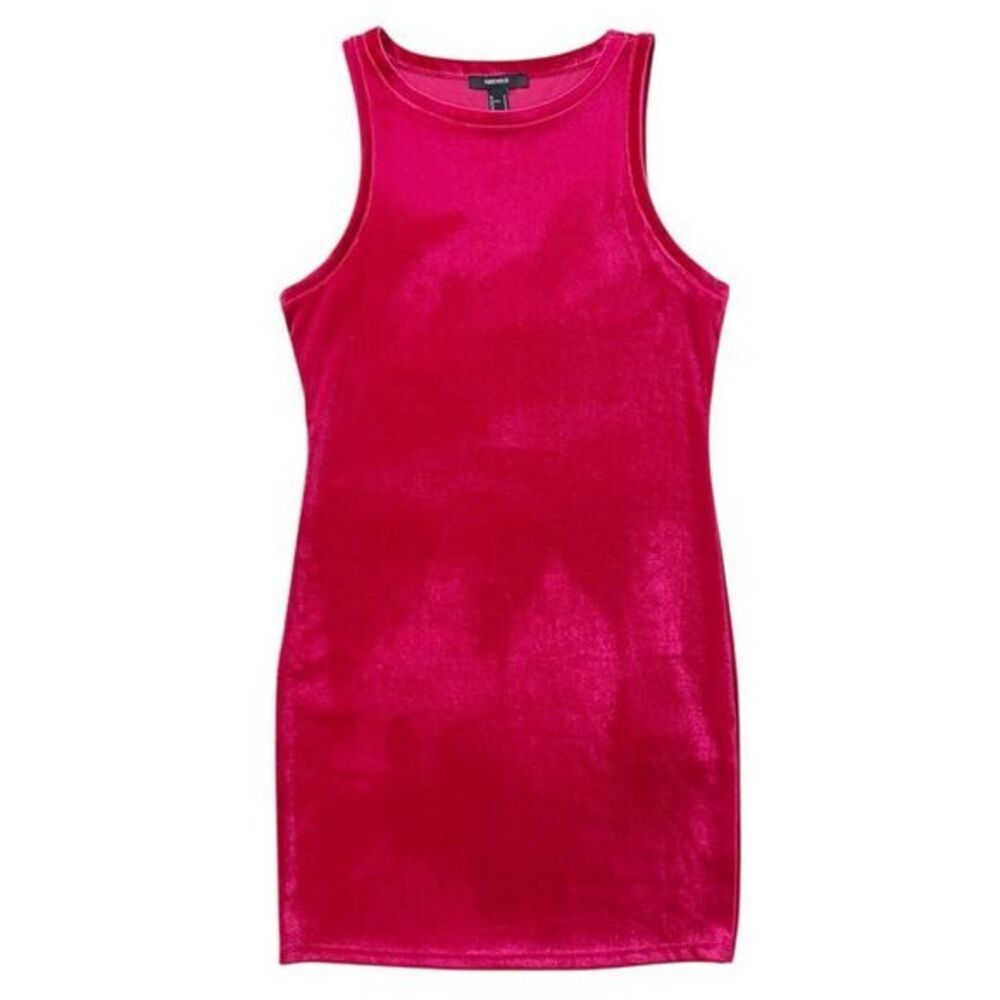 Forever 21 Bright Pink Sleeveless‎ Velour Shift Dress Size Medium
